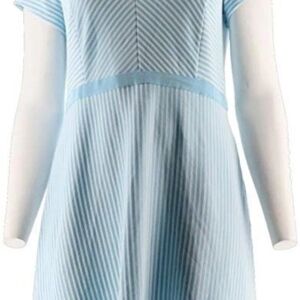Isaac Mizrahi Striped Short Slv Fit Flare Knit Dress Sky Blue 1X NEW A289615 QVC